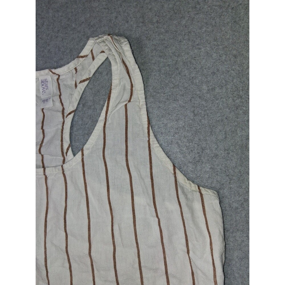 Stars Above Linen Blend Cropped Racerback Tank Top Size L Pinstripe Coastal Boho - Picture 5 of 10